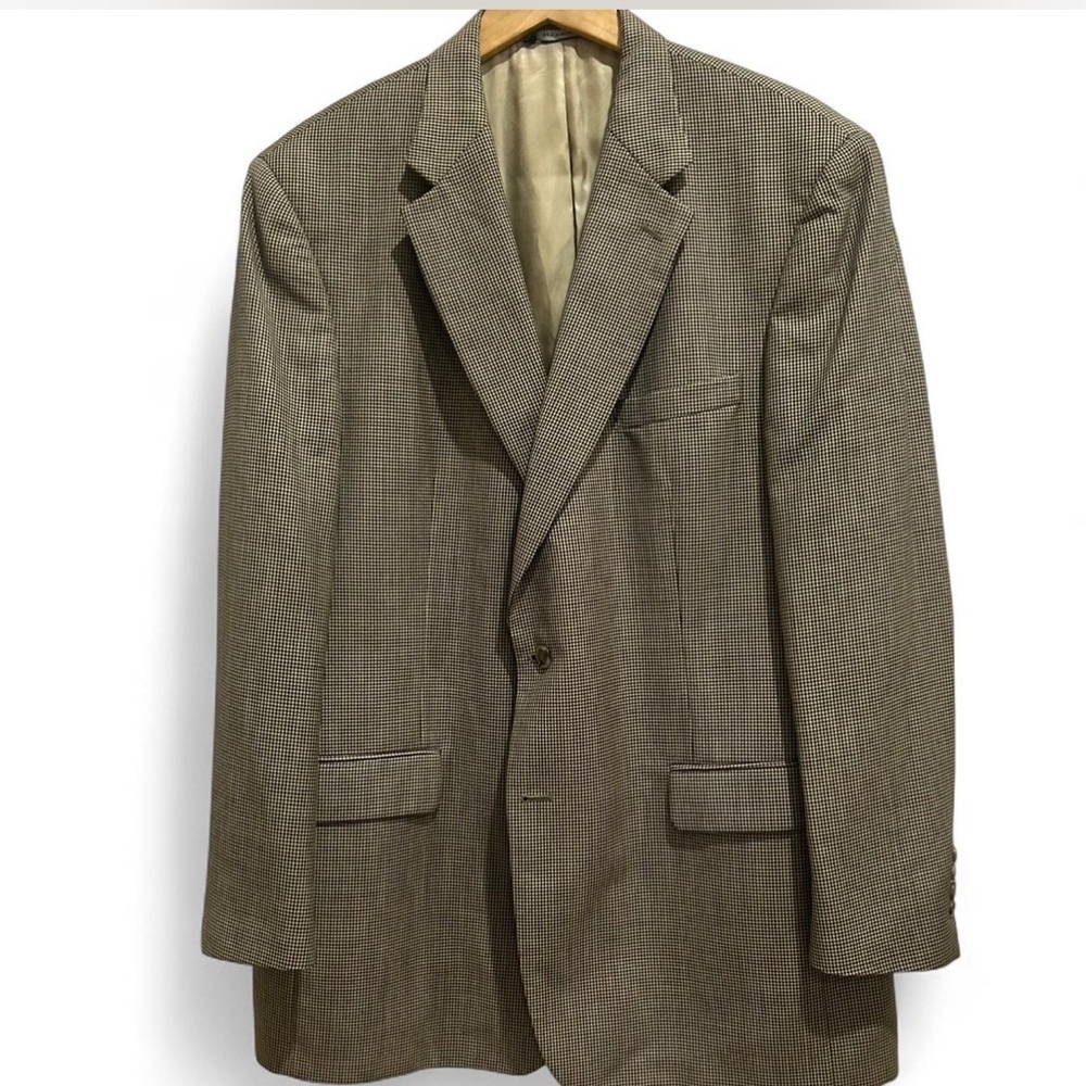 100% Wool |Brooks Brothers| Blazer Men's 46 Long Black & Tan Houndstooth Coat